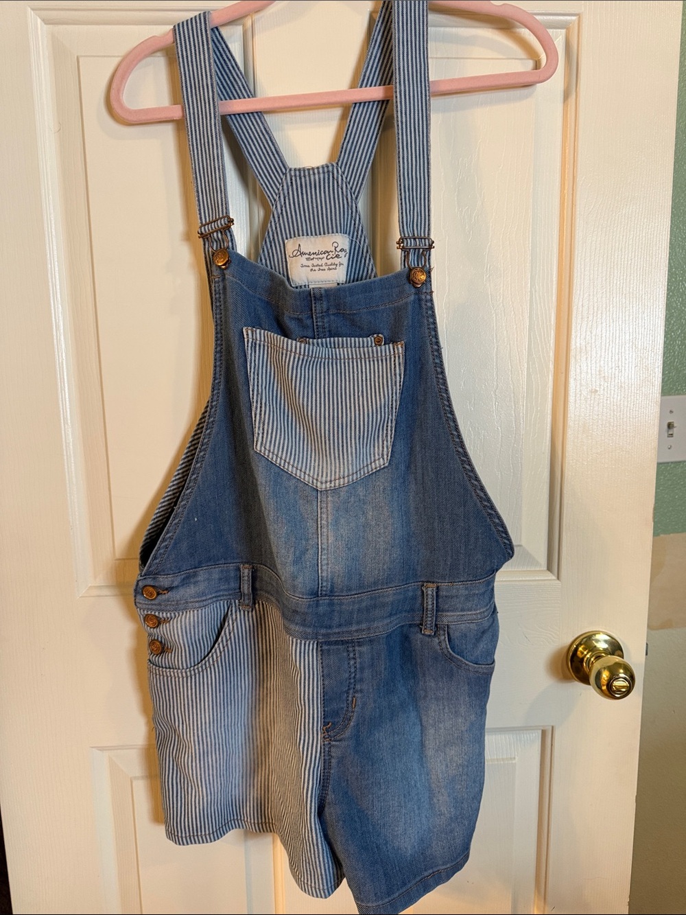 American Rag Blue Striped Denim Overalls